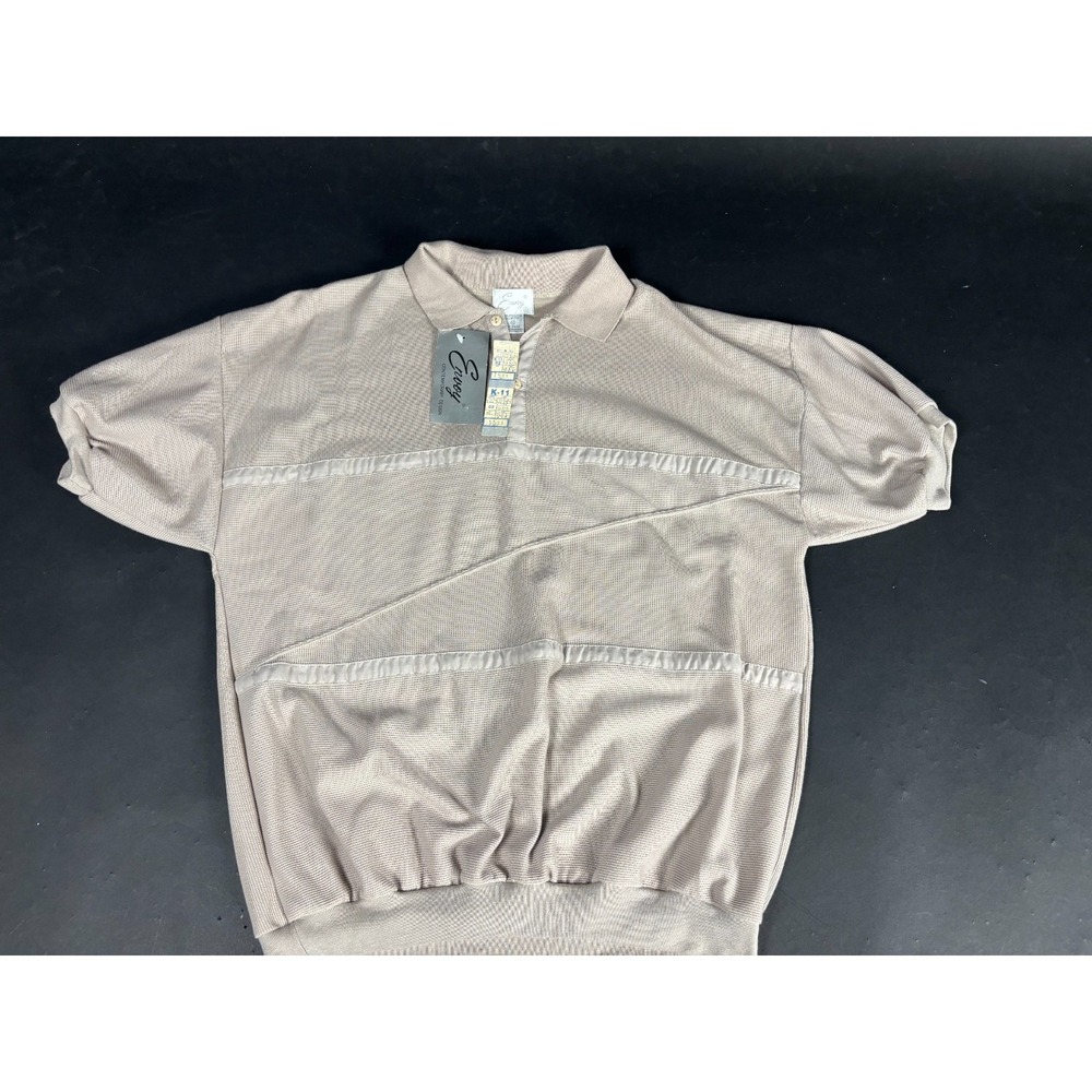 NWT Vintage Envoy Shirt Men's XL Beige Cotton RuchedElastic Cuffs Short Sleeve
